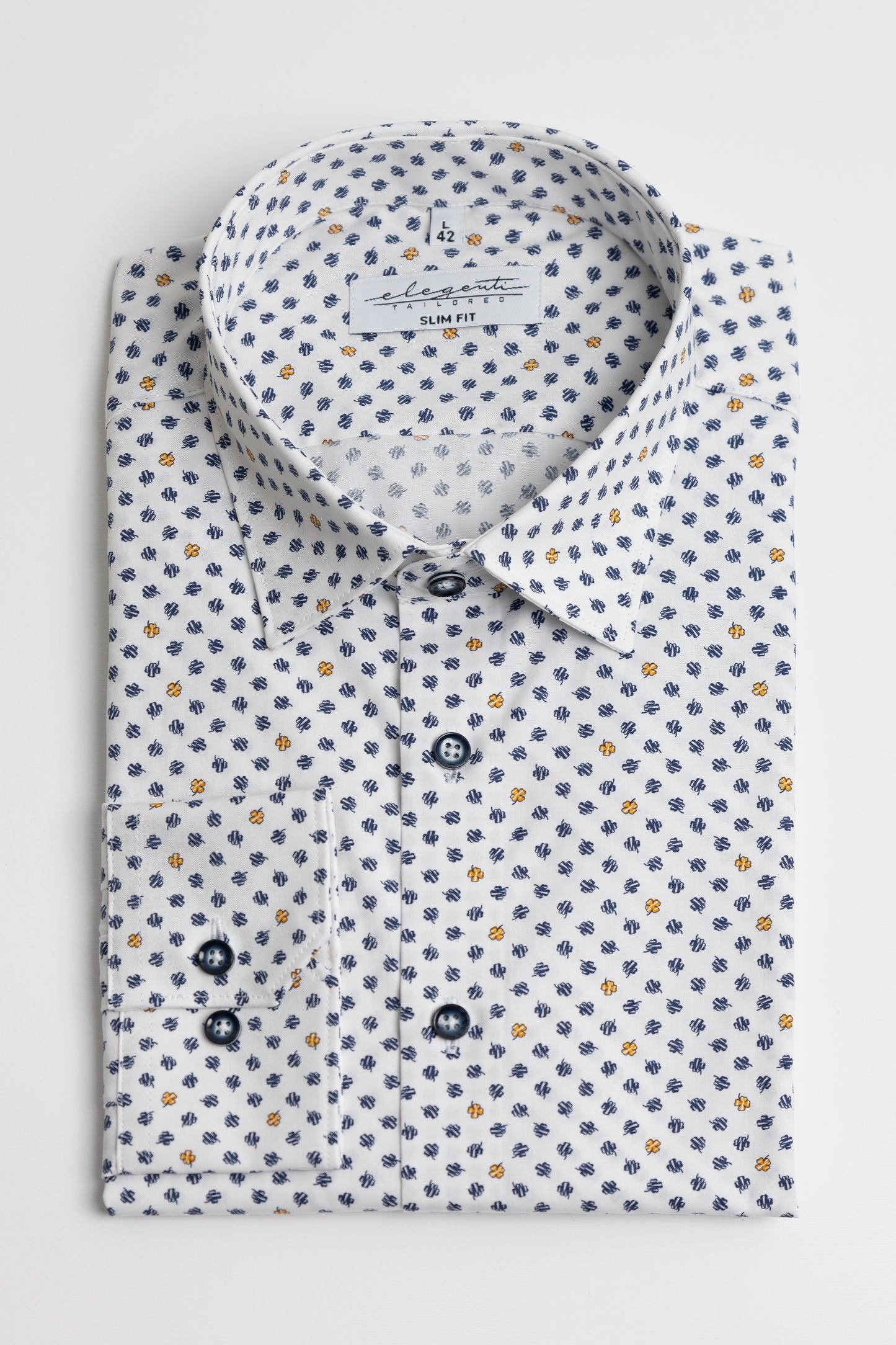 White shirt with Clover prints - Blue & Yellow