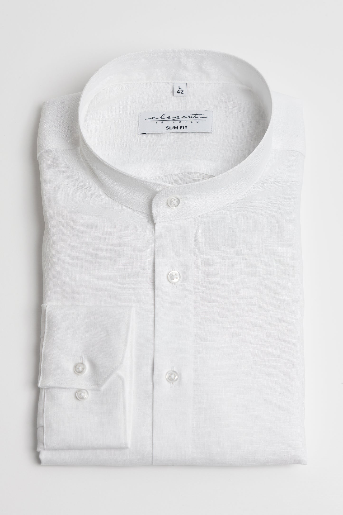 White linen shirt with Mandarin collar