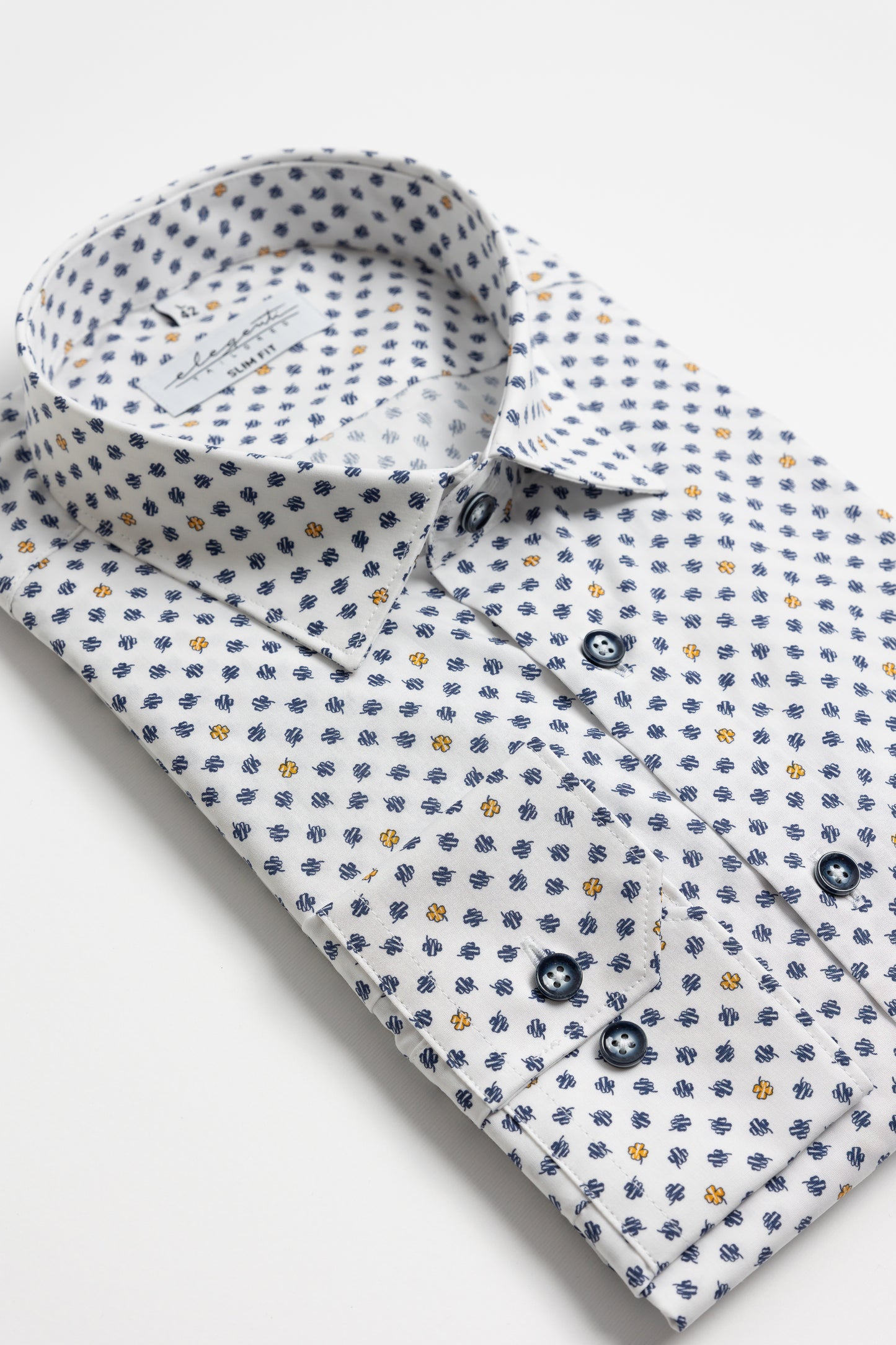 White shirt with Clover prints - Blue & Yellow