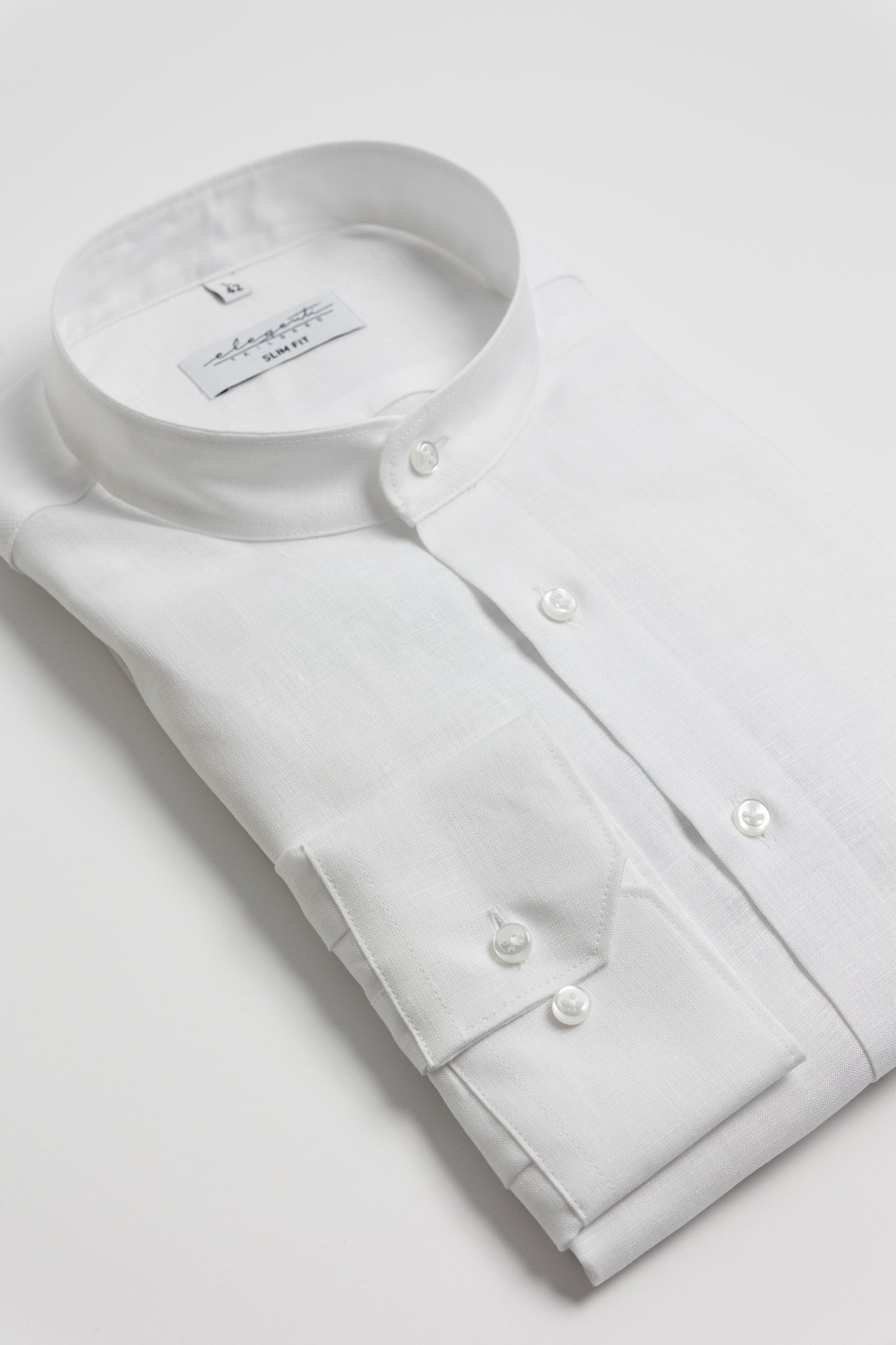 White linen shirt with Mandarin collar