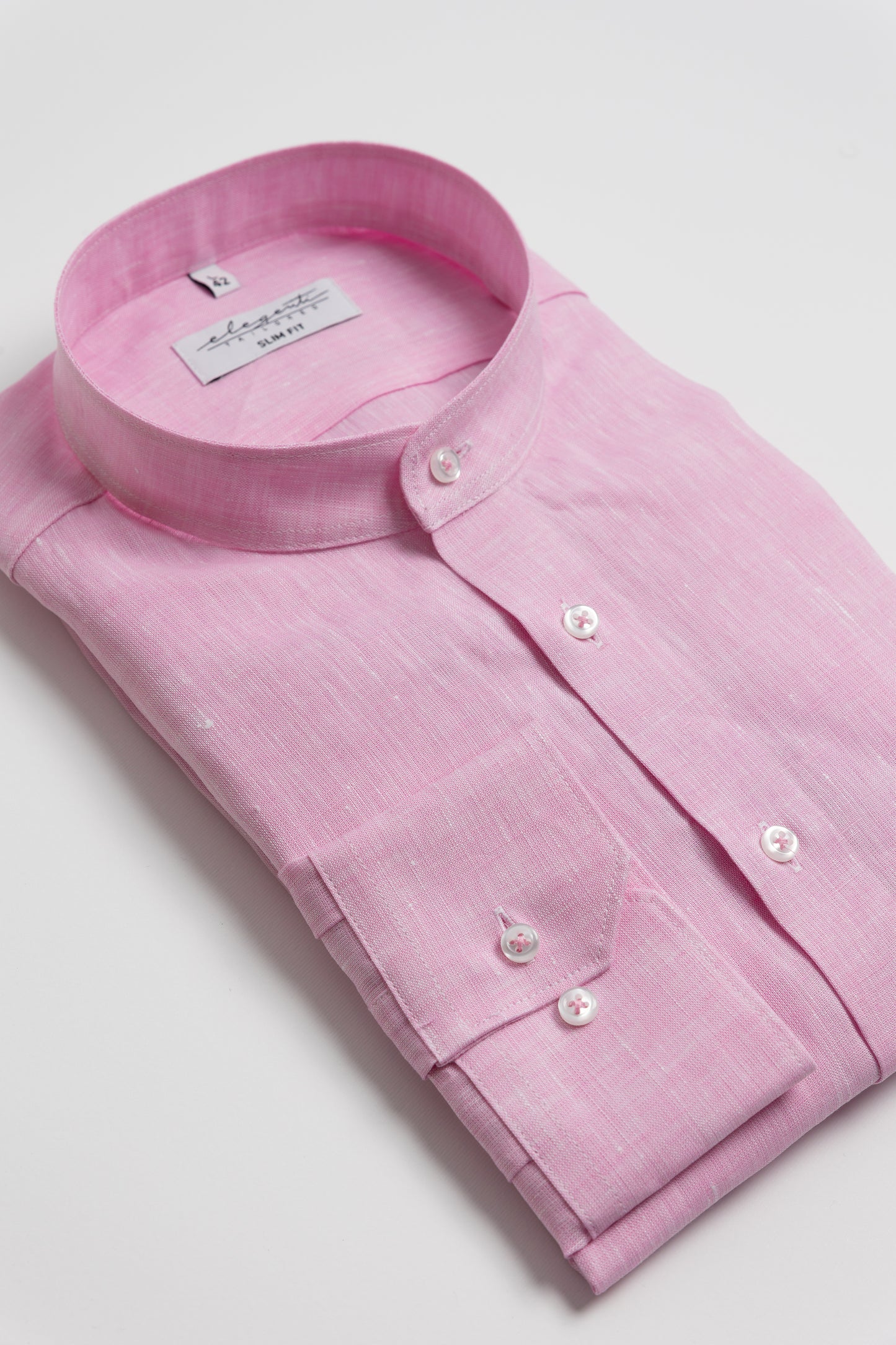 Pink linen shirt with Mandarin collar