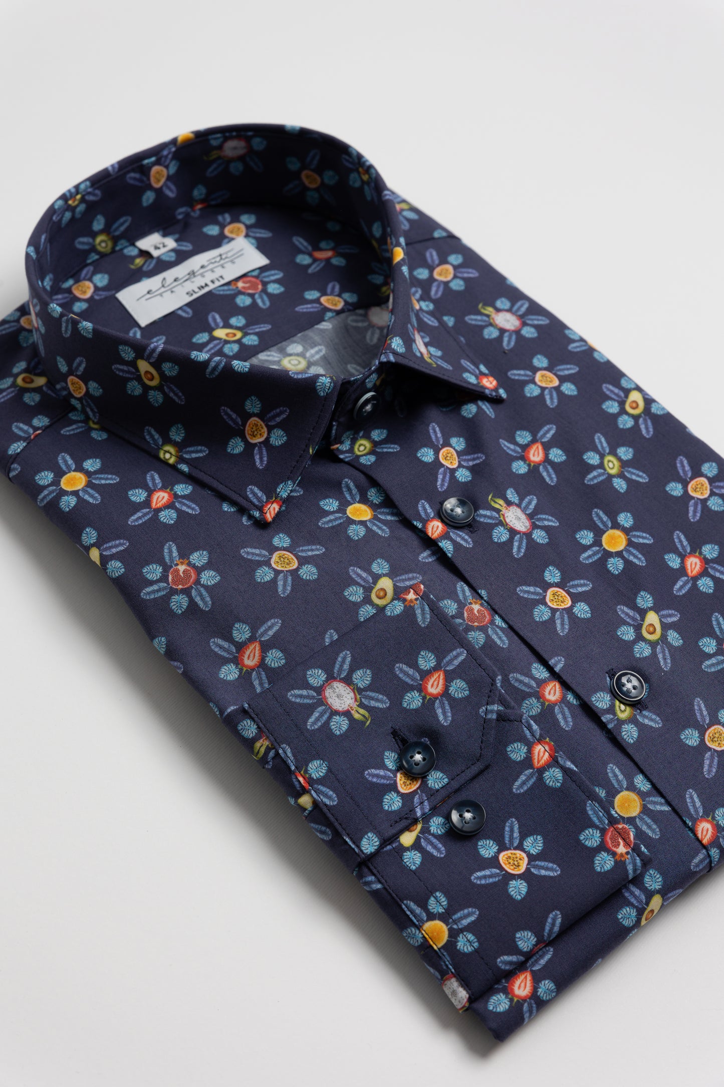 Blue shirt with tropical fruit print - blue