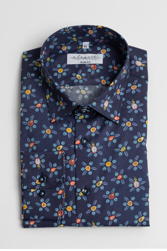 Blue shirt with tropical fruit print - blue