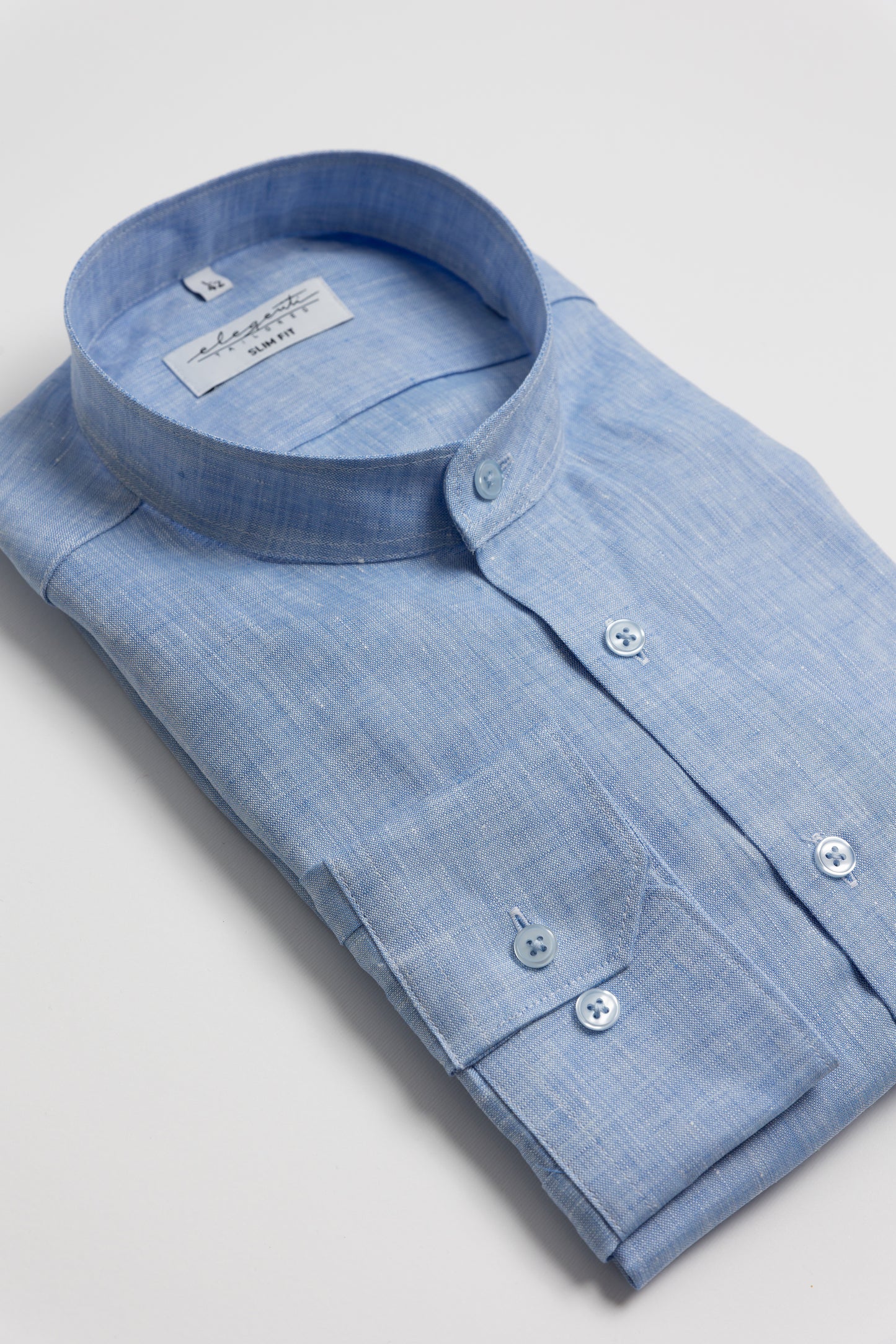 Blue linen shirt with Mandarin collar