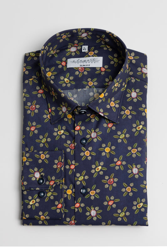 Blue shirt with tropical fruit print - green