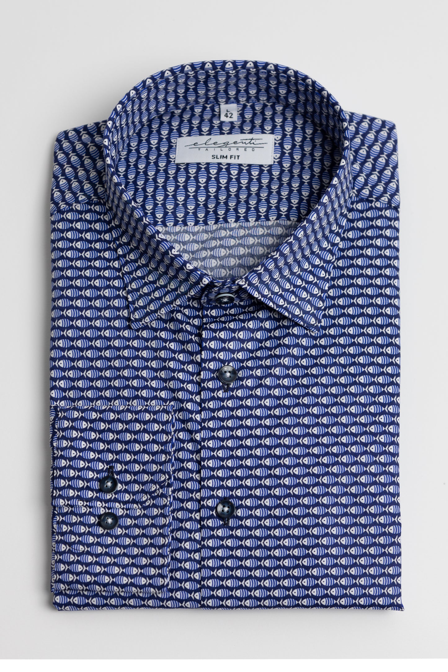 Blue shirt with fish prints