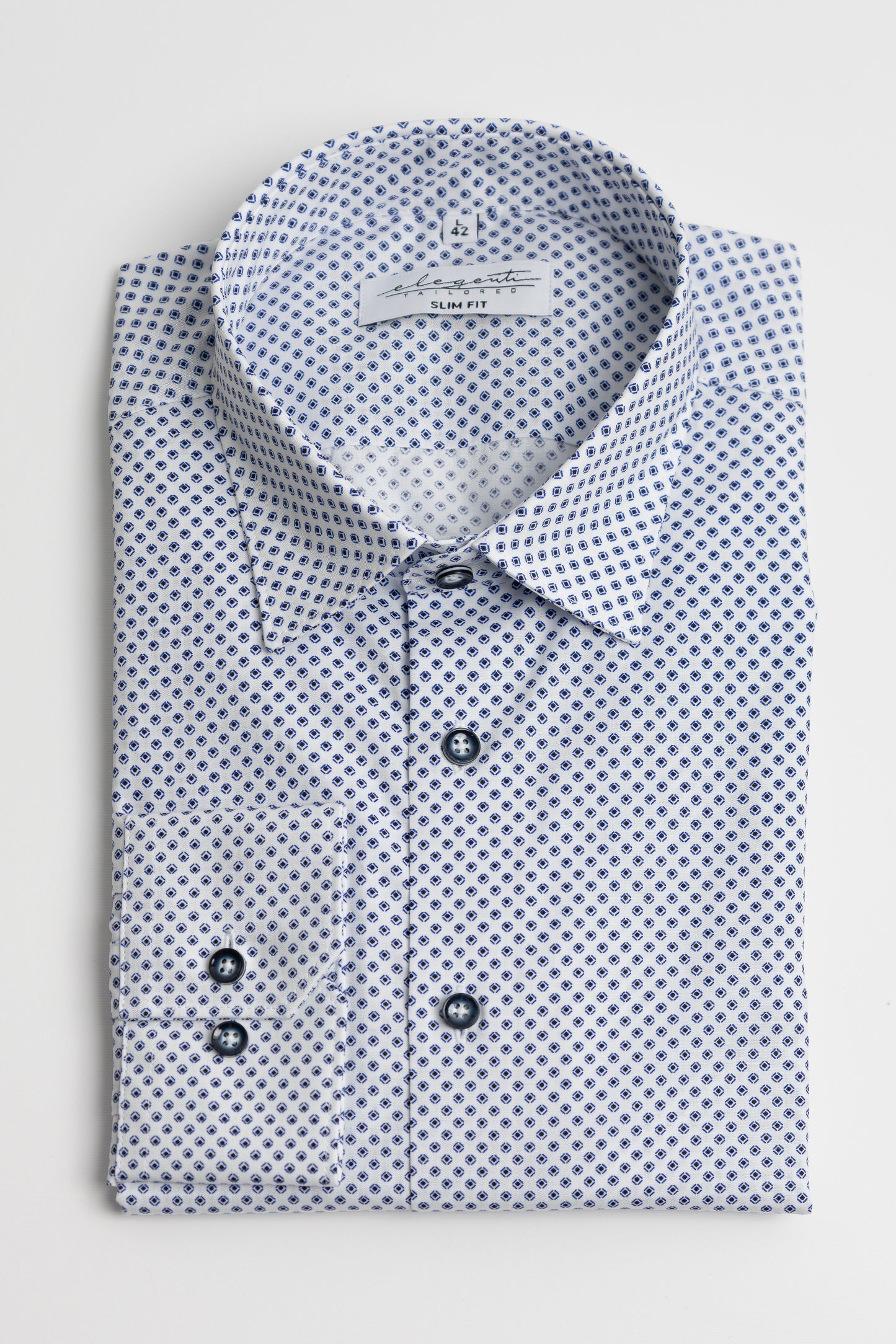 White shirt with Blue diamond prints