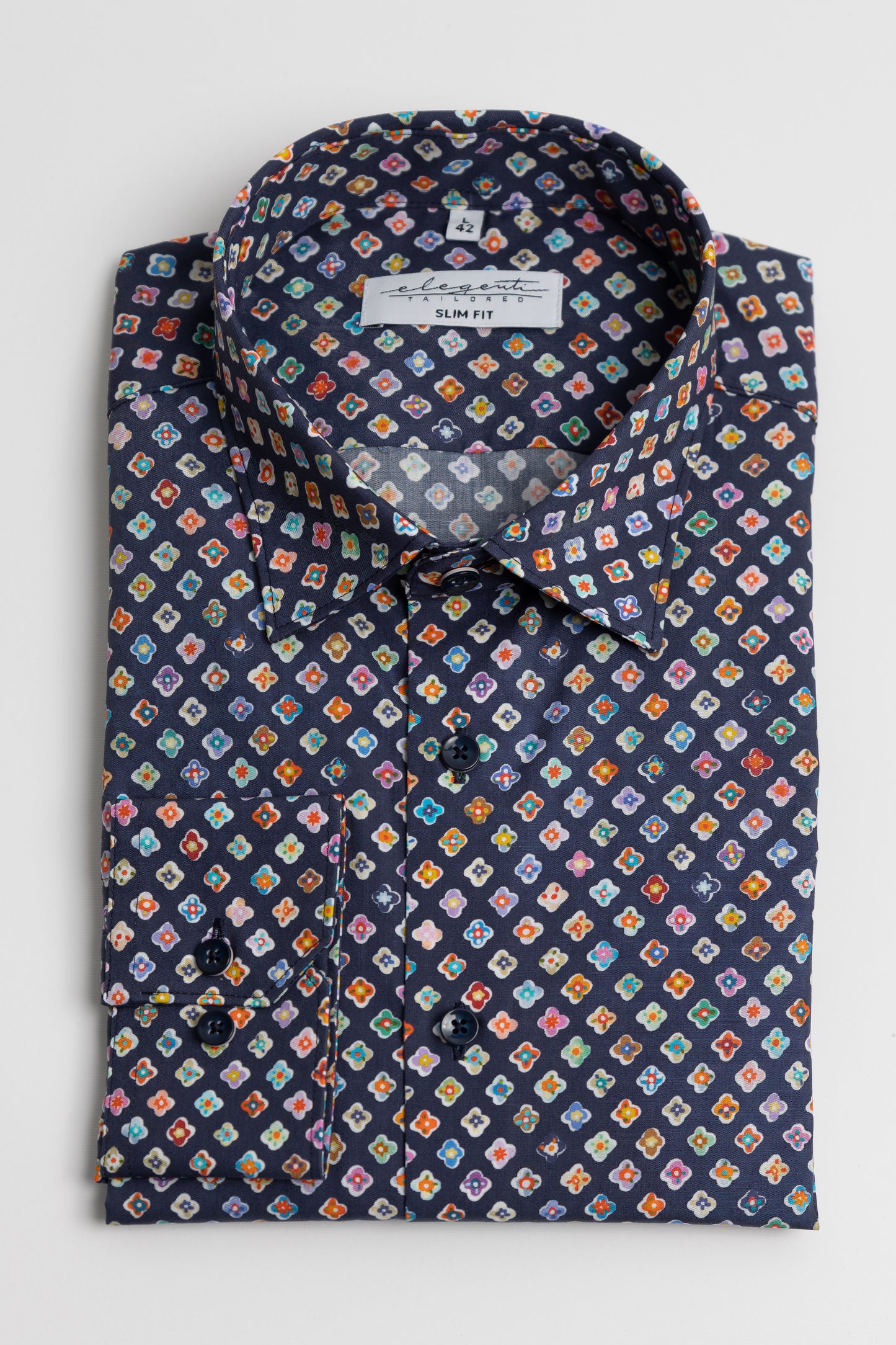 Blue shirt with Colorful flower prints