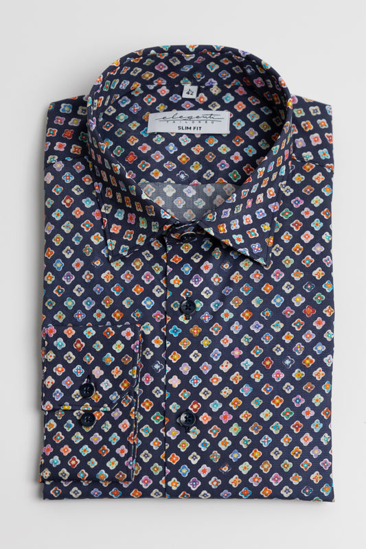 Blue shirt with Colorful flower prints